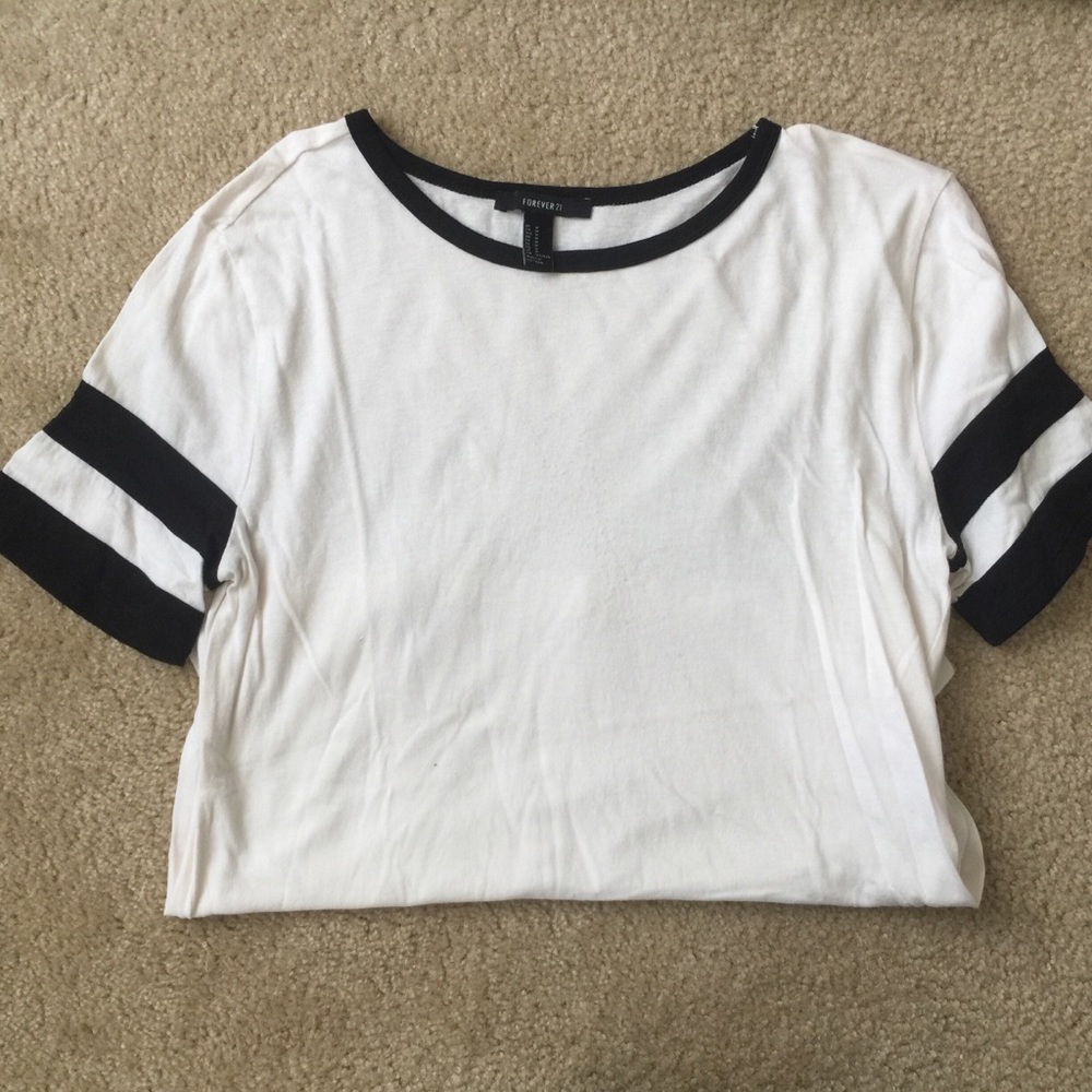 White with black sleeved tee